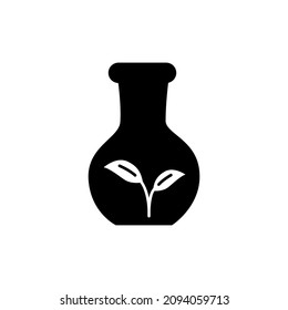 Icono del matraz ecológico en glifo plano negro, estilo relleno aislado en fondo blanco