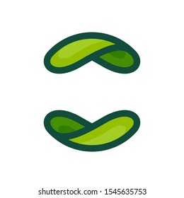 Eco flat circle logo formed by twisted green leaves. Vector design template elements for vegan, bio, raw, organic template.
