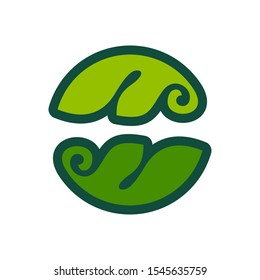 Eco flat circle logo formed by twisted green leaves. Vector design template elements for vegan, bio, raw, organic template.