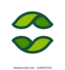 Eco flat circle logo formed by twisted green leaves. Vector design template elements for vegan, bio, raw, organic template.