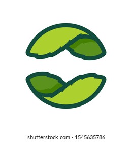 Eco flat circle logo formed by twisted green leaves. Vector design template elements for vegan, bio, raw, organic template.