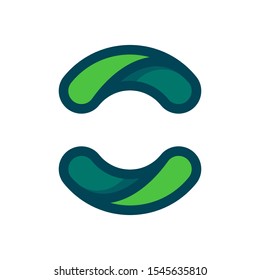 Eco flat circle logo formed by twisted green leaves. Vector design template elements for vegan, bio, raw, organic template.