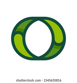 Eco flat circle logo formed by twisted green leaves. Vector design template elements for vegan, bio, raw, organic template.