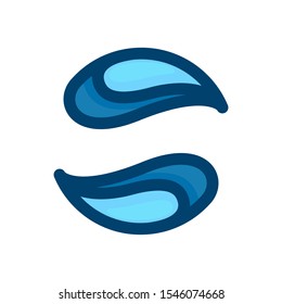 Eco flat circle logo formed by twisted blue drops. Vector design template elements for vegan, bio, raw, organic template.