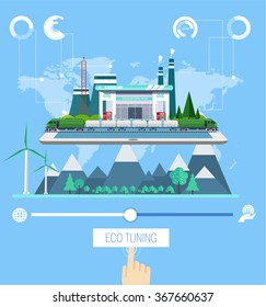 eco flat concept industrial communication with ecology factory, business graphics and design technology  elements on phone