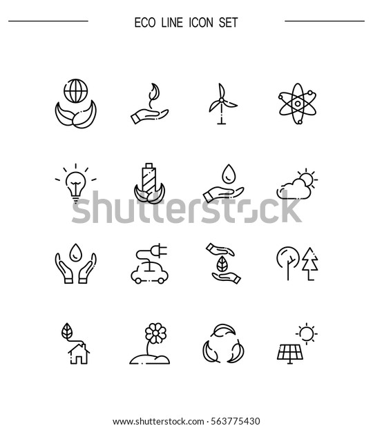 Eco flat icon set. Collection of high quality\
outline symbols for web design, mobile app. Eco vector thin line\
icons or logo.