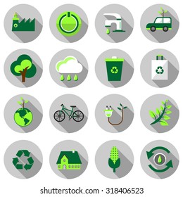 eco flat icon set vector illustration design with long shadow isolated on white background. for web and mobile application