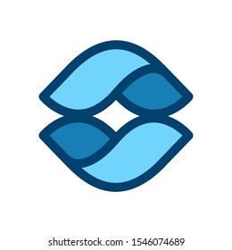 Eco flat logo formed by twisted blue drops. Vector design template elements for vegan, bio, raw, organic template.