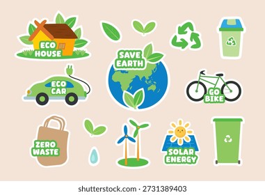 Eco Flat Sticker pack. Go green sticker design