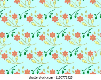 eco floral seamless pattern, flower line art  vector illustration