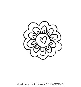 Eco flower icon in hand drawn style. Vector illustration. Isolated on white background