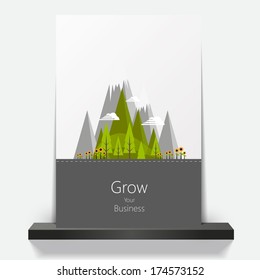 Eco flyer or cover design with Flat landscape illustration. 