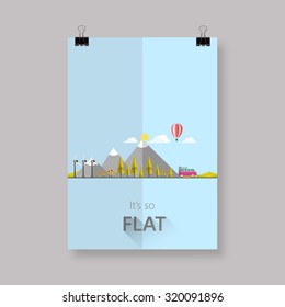 Eco flyer or cover design with Flat landscape illustration. 