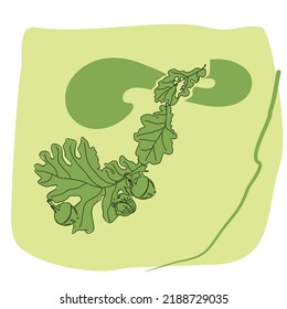 Eco font design. Letter T made from leaves and acorns of common oak. Unusual forest alphabet