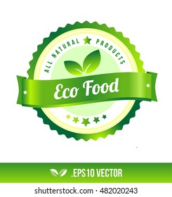 Eco food badge label seal stamp logo text design green leaf template vector eps