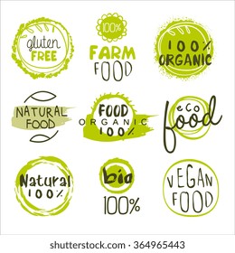 Eco Food Green Lables. Vector Illustration Collection