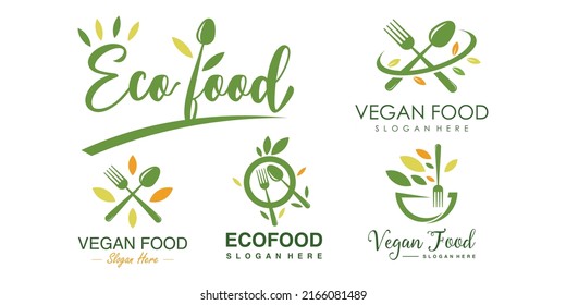 Eco food icon logo design with creative element organic style Premium Vector