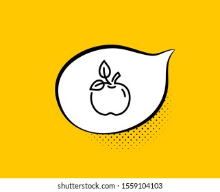 Eco food line icon. Comic speech bubble. Organic tested sign. Fair trade symbol. Yellow background with chat bubble. Eco food icon. Colorful banner. Vector