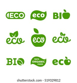 Eco food, organic bio products, eco friendly, vegan icons, ecology. Set of vector logo design elements, badges, labels and logotype templates for your business (21)