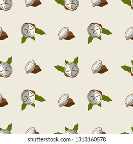 Eco food print. cacao. seamless pattern Cupuacu exotic cupuassu, cupuazu and copoasu
