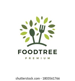 eco food tree fork spoon leaf logo vector icon illustration