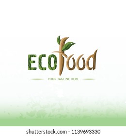 Eco food vector logo, organic bio products, eco friendly, ecology symbol. Concept template with sample text. Creative Logotype concept.
