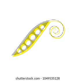 Eco food vegetables Pea sign. Vector. Yellow icon with square pattern duplicate at white background. Isolated.