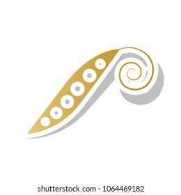 Eco food vegetables Pea sign. Vector. Golden gradient icon with white contour and rotated gray shadow at white background.
