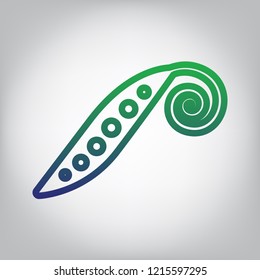 Eco food vegetables Pea sign. Vector. Green to blue gradient contour icon at grayish background with light in center.