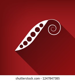 Eco food vegetables Pea sign. Vector. White icon with limitless shadow at ruby red background.