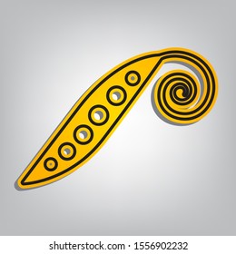 Eco food vegetables Pea sign. Flat orange icon with overlapping linear black icon with gray shadow at whitish background. Illustration.