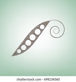 Eco food vegetables Pea sign. Vector. Brown flax icon on green background with light spot at the center.