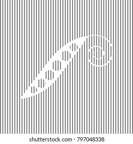 Eco food vegetables Pea sign. Vector. White icon on grayish striped background. Optical illusion.