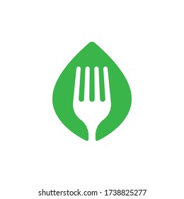 Eco Fork Leaf Symbol. Leaf shape with a fork silhouette. Web Icon Logo Template Design Element.