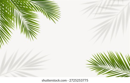 Marco ecológico con hojas de palmera verde con malla degradada, Ilustración vectorial