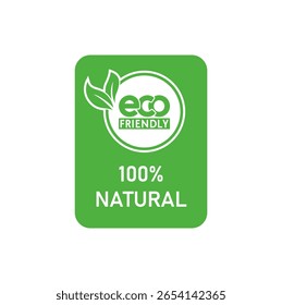 Eco amigável 100% Design vetorial logotipo natural - folha da natureza, verde natural. ecologia, orgânico, bioproduto. para crachá, adesivo, emblema, cartão, banner, ícone. ilustração isolada.