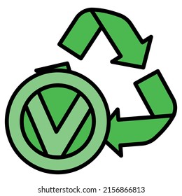 Eco friendly alternative energy source and waste recycling icon, concept green eco earth cartoon simple flat vector illustration, isolated on white. Cleaning world atmosphere.
