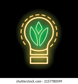 Eco friendly alternative energy source and waste recycling icon, concept green eco earth glow neon flat vector illustration, isolated on black. Cleaning world atmosphere.