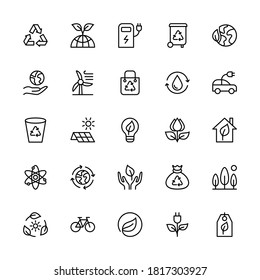 Eco friendly and alternative energy sources in minimal style, vector linear icons. Linear symbols of ecology. Simple set symbol. Energy icon collection. Isolated collection of eco icon for websites.