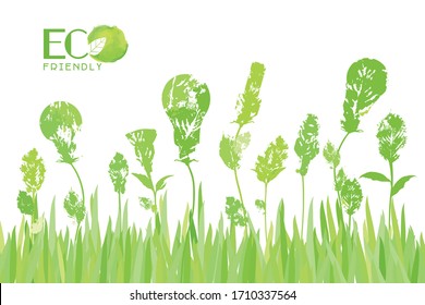 Eco friendly artistic composition. Light bulbs glade. Universal use design