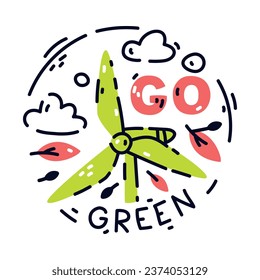 Eco Friendly Badge and Ecology Emblem with Windmill Vector Illustration