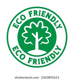 Eco friendly badge. Environmentally sustainable sticker with tree icon. Eco friendly emblem sticker.