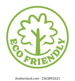 Eco friendly badge. Environmentally sustainable sticker with tree icon. Eco friendly emblem sticker.