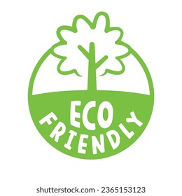 Eco friendly badge. Environmentally sustainable sticker with tree icon. Eco friendly emblem sticker.