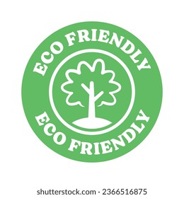 Eco friendly badge. Environmentally sustainable sticker with tree icon. Eco friendly emblem sticker.