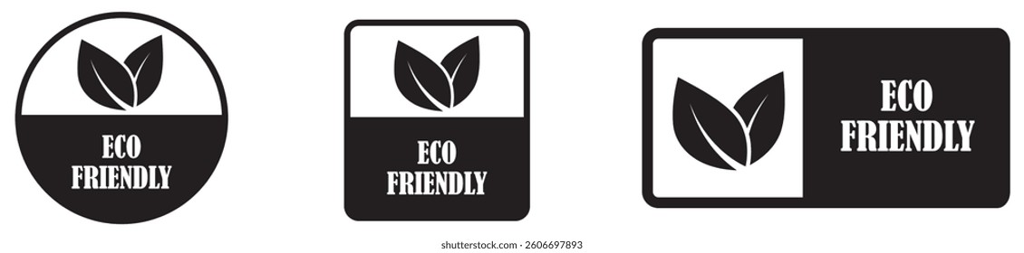 Eco friendly badge set collection on white background. Organic product certification badge. Recycling eco symbol stamp. Sustainable agriculture approval label. Green leaf eco mark. Vector illustration