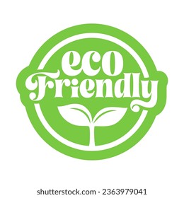 Eco friendly badge stamp. Eco friendly logo sticker with leaf. Environmental conservation and ecological sustainability awareness design.