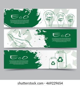 Eco friendly banners set. Eco friendly hand drawn illustration.