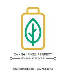Eco friendly battery colorful line ui icon. Rechargeable accumulator with leaf. Minimize resource depletion. Isolated vector duotone linear symbol. User interface element, pixel perfect