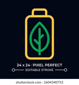 Eco friendly battery dark color line ui icon. Rechargeable accumulator with leaf. Minimize resource depletion. Vector duotone outline symbol isolated. User interface element, pixel perfect
